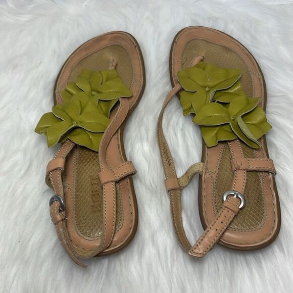 Born Lime Green Leather Floral Strappy Thong Sandals Sz 9 - Picture 3 of 6